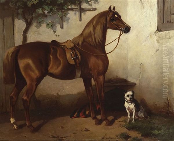 Portrait De Cheval Selle Et Chien - view 1