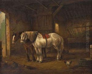 Zwei Pferde Im Stall by Wouter Verschuur the Younger