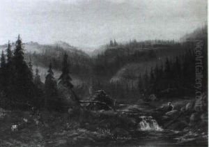 Alte Muhle Im Gebirgstal, Davor Links Jager Mit Erlegtem Wild by Gerrit Pieter Verschuur