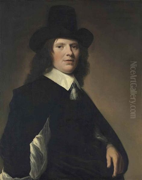 Portrait Of A Gentleman, Half-length, In A Black Doublet With Slashed Sleeves And Black Capotain Hat - view 1