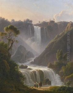 A View Of The Waterfalls At Tivoli With Figures In The Foreground
