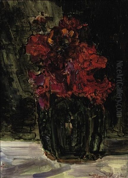 Zinnia's In Gemberpot: Zinnias In A Ginger-jar - view 1