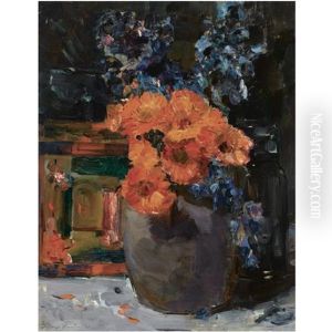 A Still Life With Marigold And Delphinium In A Bowl A Still Life With Marigold And Delphinium In A Bowl