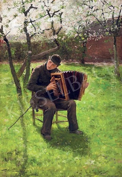 Accordian Player In A Spring Garden - view 1