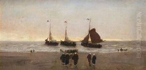 Fishermen"s Wives At The Beach by Theodor Verstraete