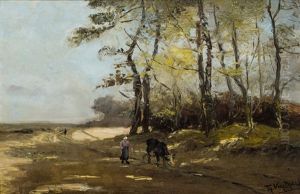 Landschaft Mit Frau Und Kuh by Theodor Verstraete