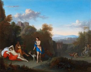 An Italianate Landscape With Diana And Her Nymphs Bathing by Daniel Vertangen