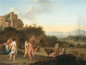 Mediterrenean Landscape With Ruins And Dancing Figures