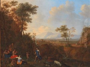 An Arcadian Landscape With Pan And Followers Of Silenus by Daniel Vertangen