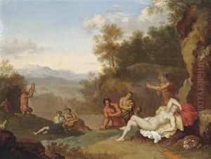 A Landscape With A Sleeping Nymph And Satyrs by Daniel Vertangen