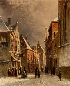 Activity In A Street In Wintertime by Pieter Gerard Vertin
