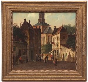 Dutch Street Scene With Figures by Pieter Gerard Vertin