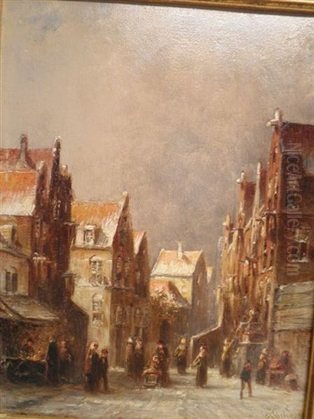 Figuren In Een Besneeuwde Straat Met Huizen - view 1