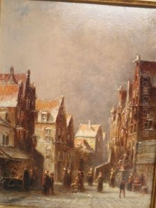 Figuren In Een Besneeuwde Straat Met Huizen by Pieter Gerard Vertin