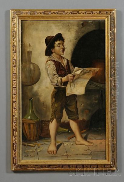 Genre Scene With Young Lad Reading A Newspaper - view 1