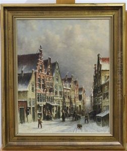 Winterse Straat Met Sneeuwballen Gooiende Jongens