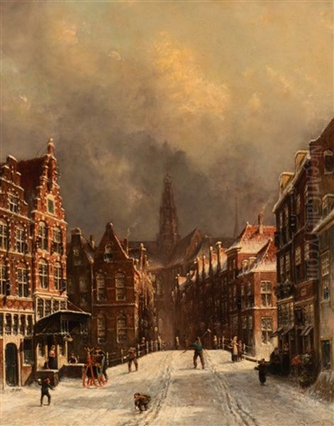Throwing Snowballs On A Wintery Day In Haarlem - view 1