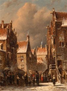 A Visit To The Market On A Wintery Day by Pieter Gerard Vertin