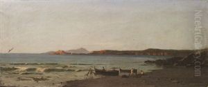 Marina Con Barche E Pescatori by Achille Vertunni