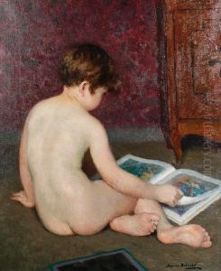 Study Of A Nude Boy Reading by Francois Xavier Bricard