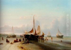 Moored Fishing Fleet On The Beach Of Scheveningen by Maurits Verveer
