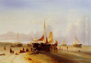 Fisherfolk Unloading The Catch by Maurits Verveer