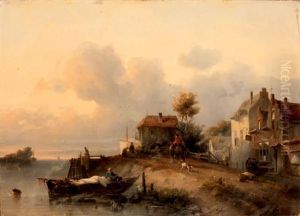 Canal En Hollande by Salomon Leonardus Verveer