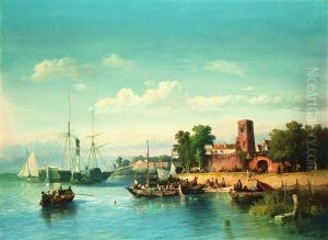 Paddle Steamer And A Ferry On The Merwede Near Woudrichem