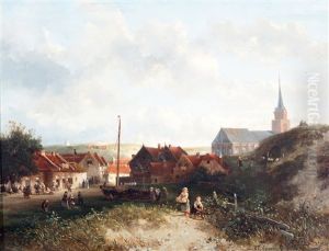 Zicht Op Het Vissersdorp Scheveningen by Salomon Leonardus Verveer