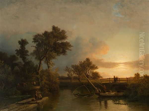 Evening Landscape With Children Fishing - view 1