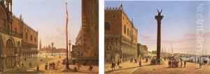 Venice, A View Of The Piazzetta Looking South From Piazza San Marco; Venice, A View Of The Palazzo Ducale Looking East Down The Riva Degli Schiavoni by Frans Vervloet