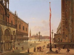 Venice, A View Of Saint Mark's Square; Venice, A View Of The Palazzo Ducale And The Riva Degli Schiavoni (pair) by Frans Vervloet