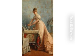 A Narrative Study Showing A Lady In Contemplation Whilst Squeezing A Lemon Into A Glass by Charles Louis Verwee