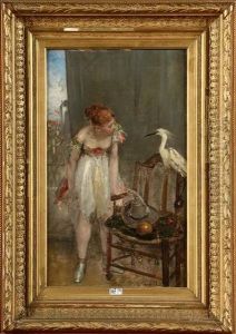 Jeune Fille Au Heron by Louis Charles Verwee