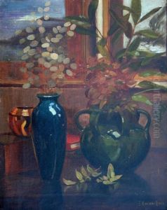 Still Life Of Bowls With Lunaria by Edward Kington Brice