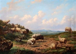 Schapen In Een Landschap by Louis Pierre Verwee