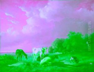 Cattle, A Goat And A Donkey In A Lands by Louis Pierre Verwee