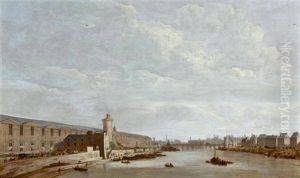 Blick Auf Die Grande Galerie Des Musee Du Louvre In Paris, Mit Der Seine, Der Porte Neuve, Der Tour Du Bois Und Dem Pont Neuf by Abraham de Verwer