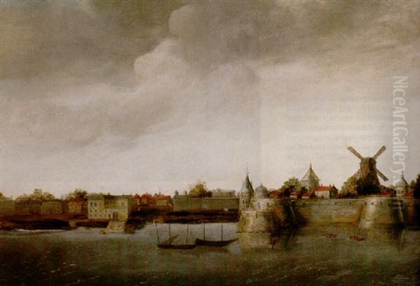 A View Of A Dutch Fortified Town Across A River - view 1