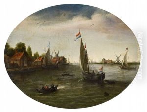 River Landscape With Sailing Boats by Justus Verwer