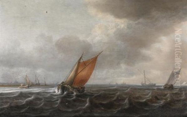 A River Estuary With Light Shipping In A Strong Breeze, A View Of Haarlem Beyond - view 1