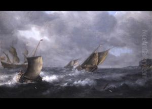 Segelschiffe Auf Sturmischer See by Justus Verwer