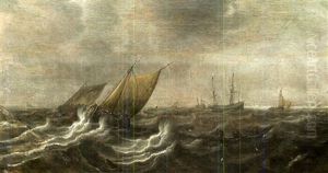 Boote In Sturmischer See by Justus Verwer