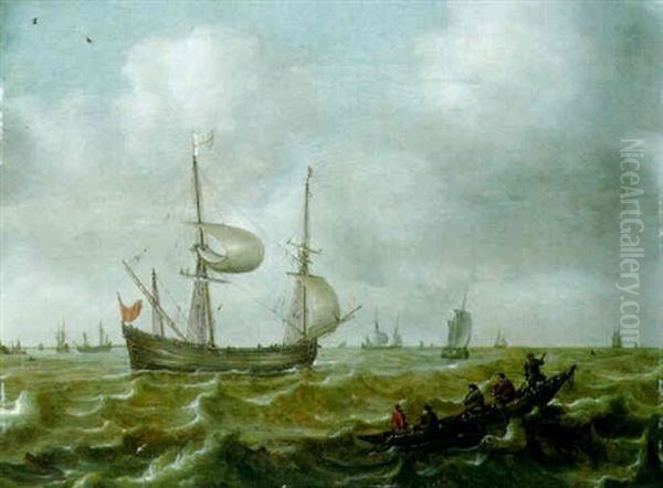 Shipping In A Stiff Breeze, With Rowing Boats In Foreground - view 1