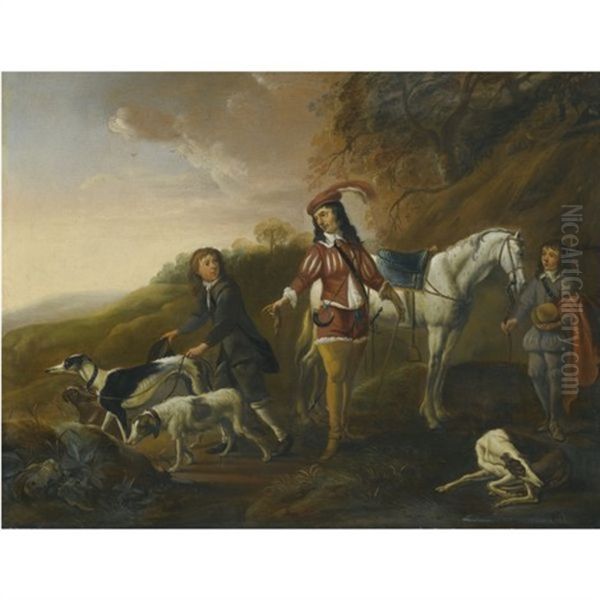 A Gentleman Resting During The Hunt, His Two Page Boys In Attendance - view 1