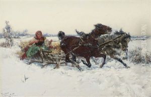 Sleigh Ride. Girl In A Sleigh
