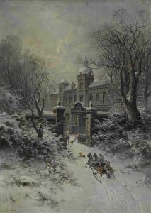 Pferdeschlitten An Der Einfahrt Zu Einem Winterlichen Palastgarten by Jaroslav Friedrich Julius Vesin