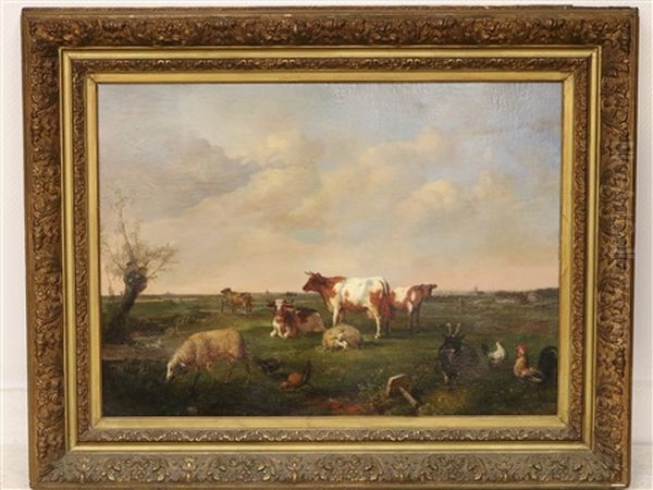 Weide Met Koeien, Schapen, Kippen En Geitenbok - view 1