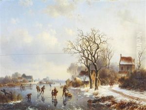 Eisvergnugen Auf Einem Hollandischen Kanal