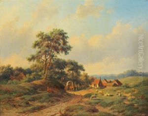 Weite Landschaft Mit Gehoft Und Ruhendem Schafhirt